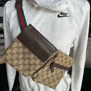 Gucci Vintage Brown and Tan Belt Bag with Signature GG Monogram